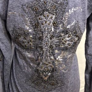 Miss Me long sleeve bedazzled cross tee